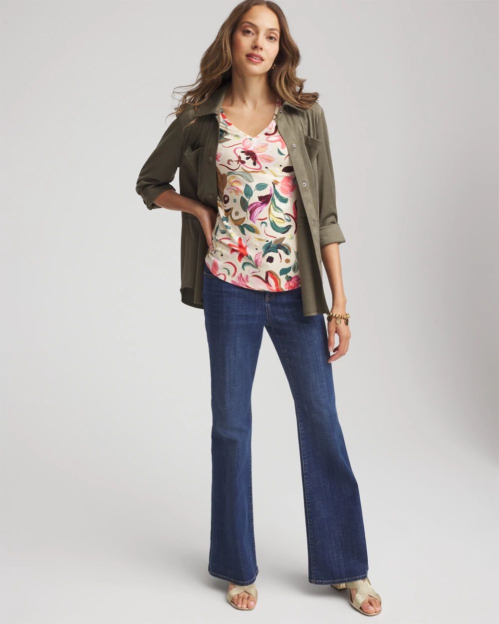 Floral Touch of Cool™ V-Neck Layering Tee | Chico's